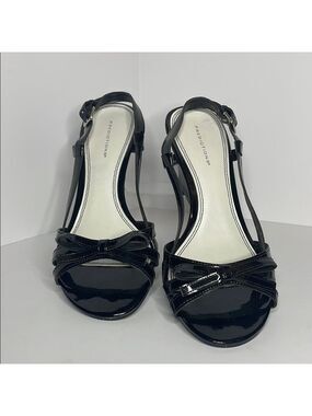 Predictions Black Glossy Slingback Heels 9W EUC